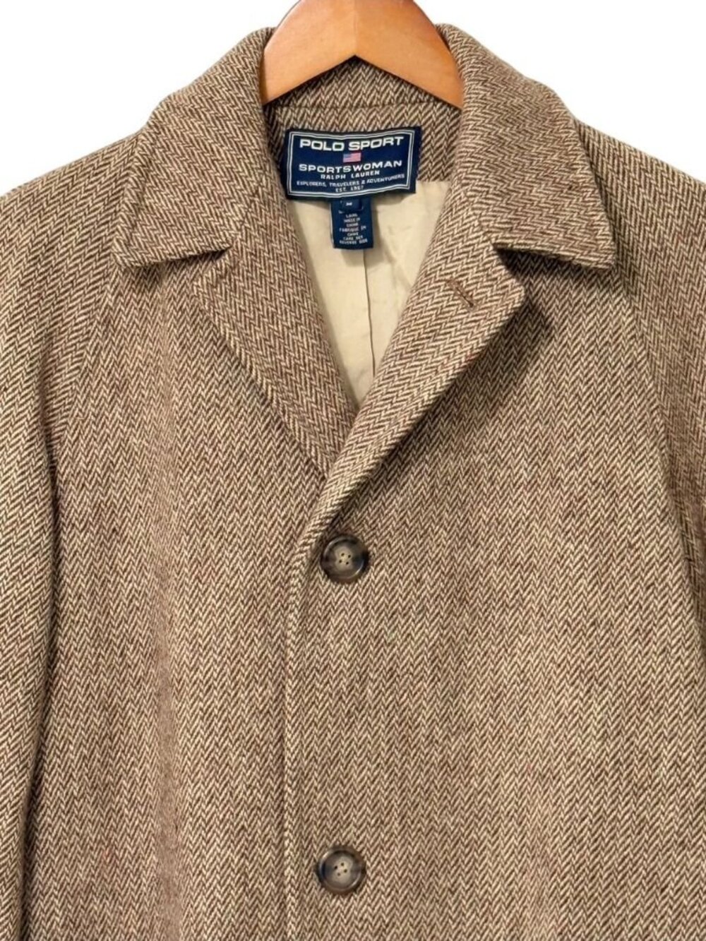 Polo Sport Ralph Lauren Sportswoman Vintage 90s Tweed Wool Herringbone Overcoat - Picture 3 of 16